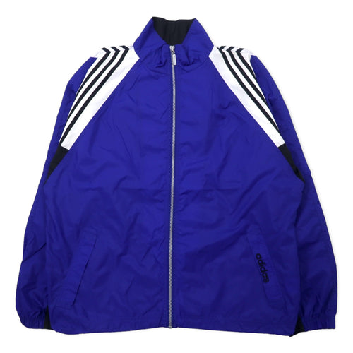 日本然リトテ-古着オンライン-adidas 90年代 ナイロンジャケット L ブルー 3ストライプス 国旗タグ ビッグサイズ-adidas 90's Windbreaker L Blue 3 Striped Flag Tag Big Size