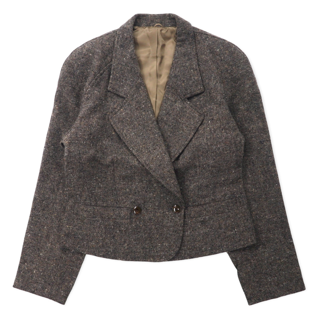 日本然リトテ-古着オンライン-KENZO ダブル ツイード テーラードジャケット M ブラウン ウール オールド 日本製-KENZO Double Tweed Tailored Jacket M Brown Wool Vintage Japan Made