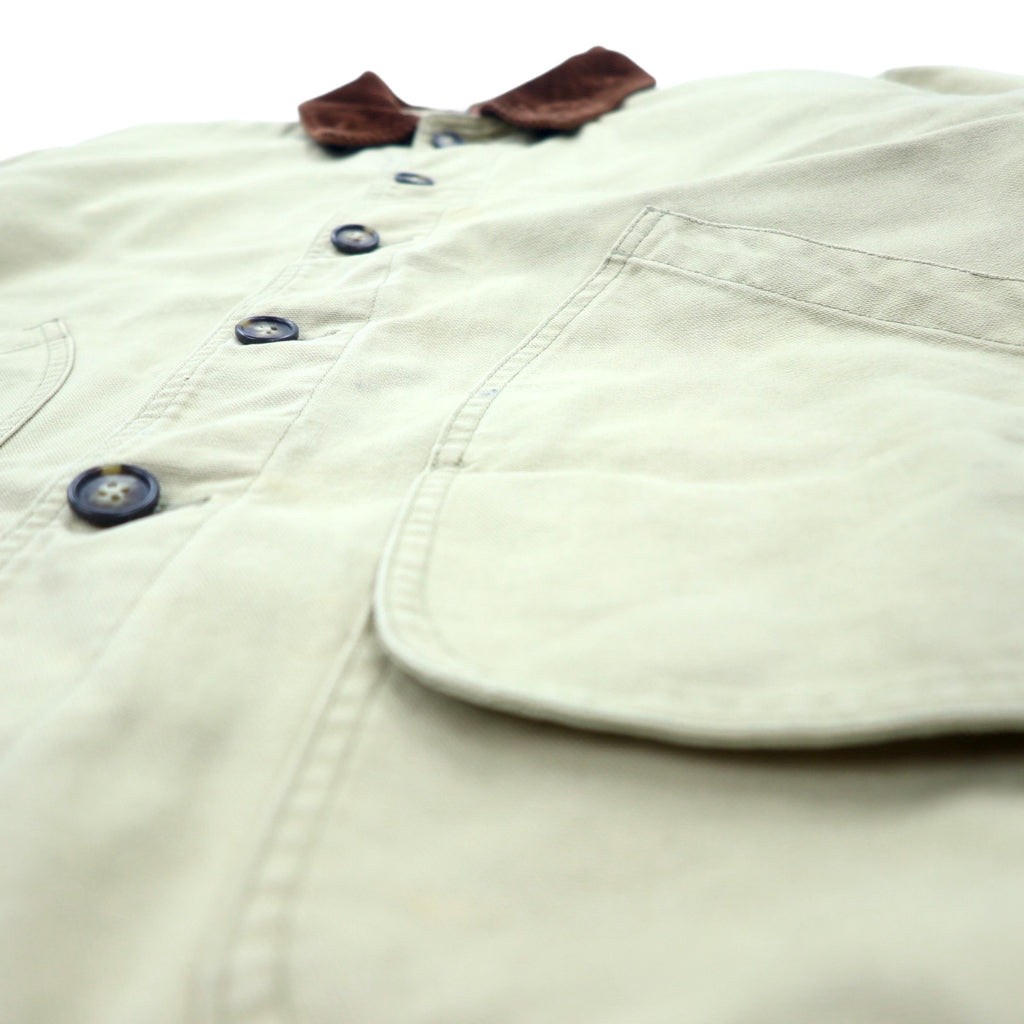 LANDS' END 90s Corduroy Collar Hunting Jacket Chore Coat Coverall L Beige Cotton Check Lining