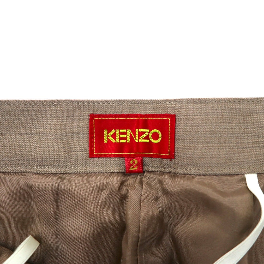KENZO Center Press Wide Tapered Slack Pants 2 Beige Wool Silk Blend Old Made in Japan