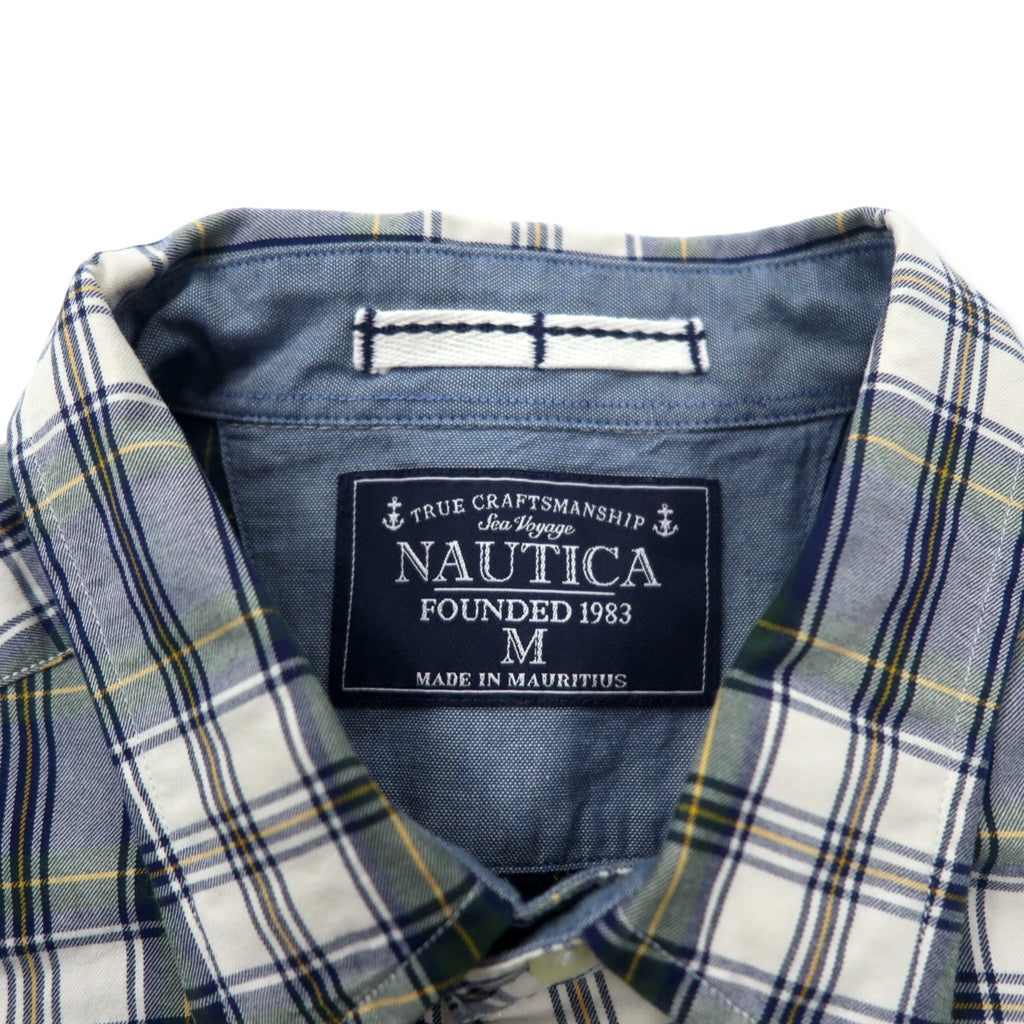 NAUTICA Check Shirt M Navy Multicolor Tartan Cotton Made in Mauritius