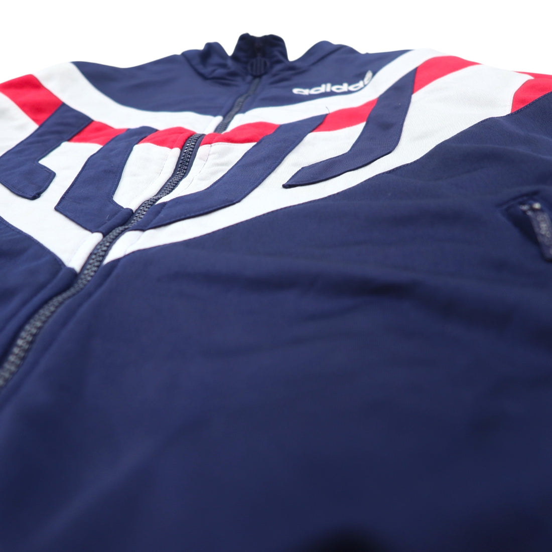 adidas 90s Track Jacket Jersey L Navy Polyester Embroidered Logo 3 Stripes