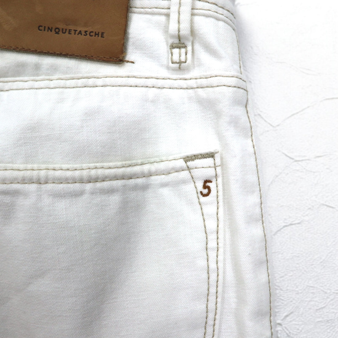 INCOTEX Romanian denim pants, M, white, cotton, TOMM SLIM, leather patch, zipper fly