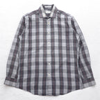 YVES SAINT LAURENT 90s Old Wide Collar Shirt M Gray Check Polyester Cotton