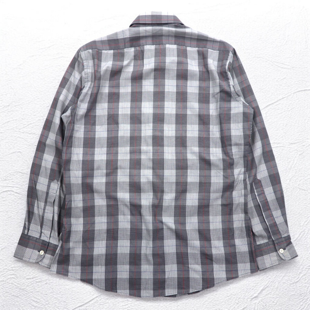 YVES SAINT LAURENT 90s Old Wide Collar Shirt M Gray Check Polyester Cotton