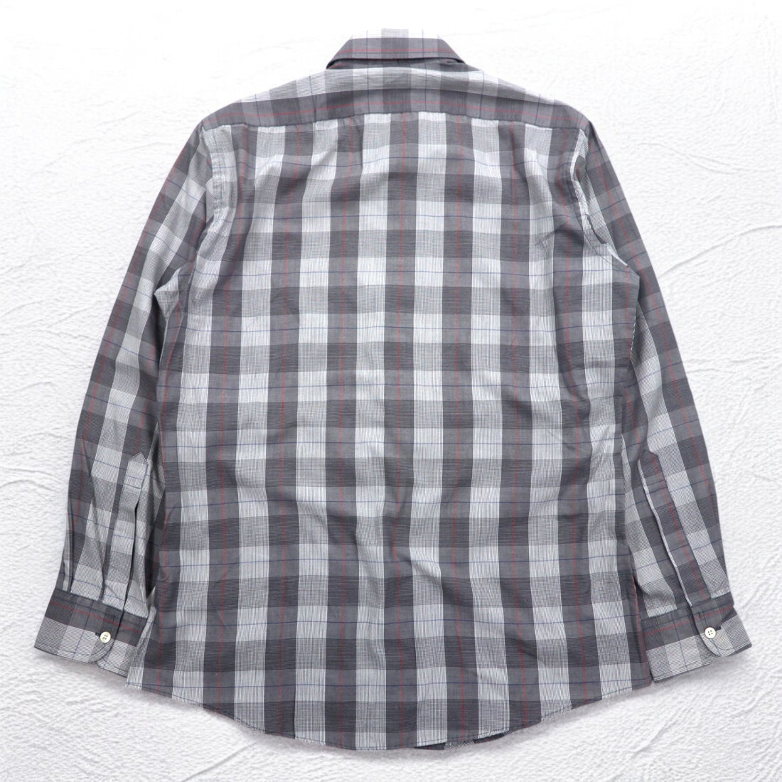 YVES SAINT LAURENT 90s Old Wide Collar Shirt M Gray Check Polyester Cotton