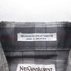 YVES SAINT LAURENT 90s Old Wide Collar Shirt M Gray Check Polyester Cotton