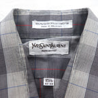 YVES SAINT LAURENT 90s Old Wide Collar Shirt M Gray Check Polyester Cotton