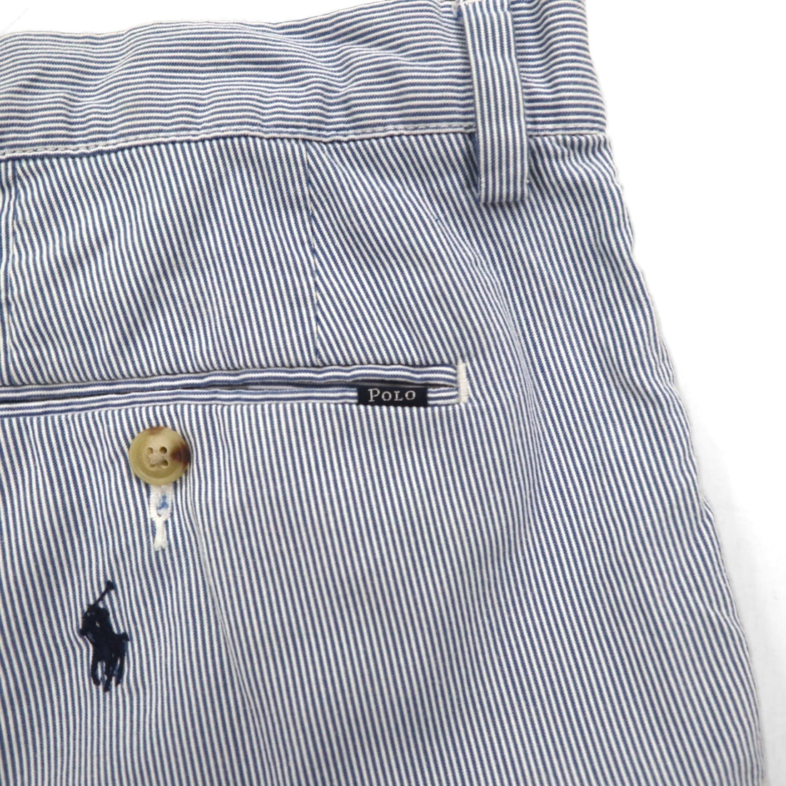 POLO RALPH LAUREN Seersucker Shorts Half Pants L Stripe Blue White CLASSIC FIT Embroidered All-Over Pony