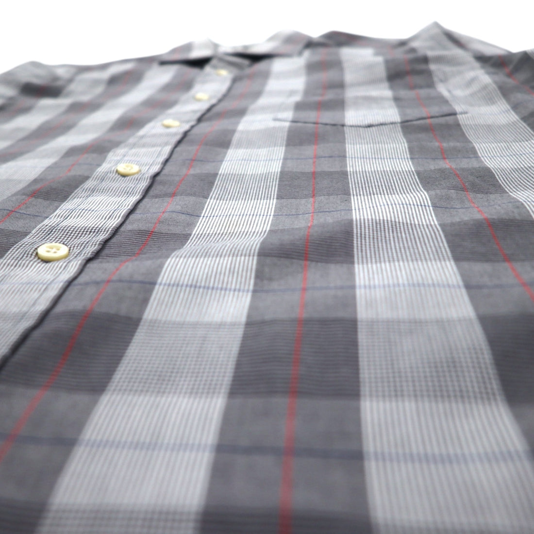 YVES SAINT LAURENT 90s Old Wide Collar Shirt M Gray Check Polyester Cotton