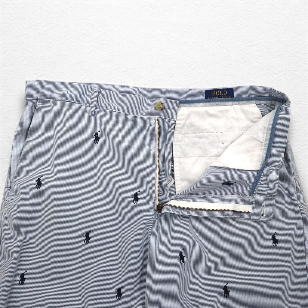 POLO RALPH LAUREN Seersucker Shorts Half Pants L Stripe Blue White CLASSIC FIT Embroidered All-Over Pony