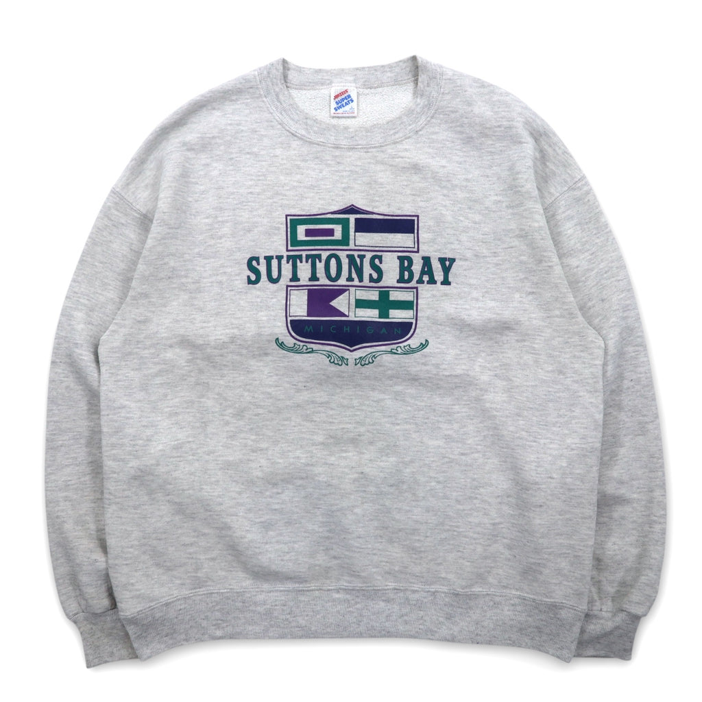 Made in USA 90s JERZEES SUPER SWEATS College Print Sweatshirt L Grey Cotton SUTTONS BAY