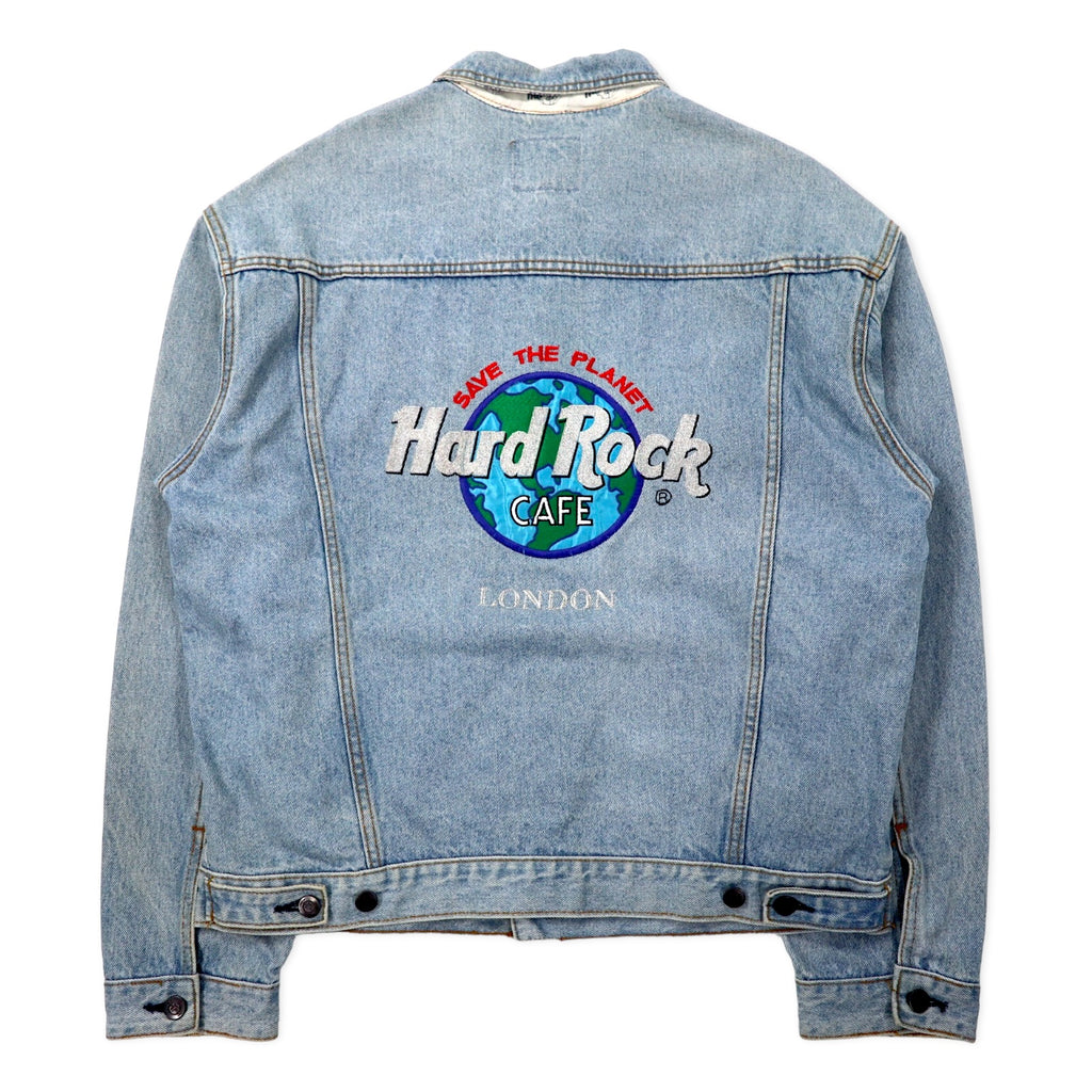 日本然リトテ-古着オンライン-Hard Rock Cafe 90年代 デニムジャケット Gジャン L ブルー アイスウォッシュ コットン バックロゴ刺繍-Hard Rock Cafe 90's Denim Jacket G Jean L Blue Ice Wash Cotton Back Logo Embroidery