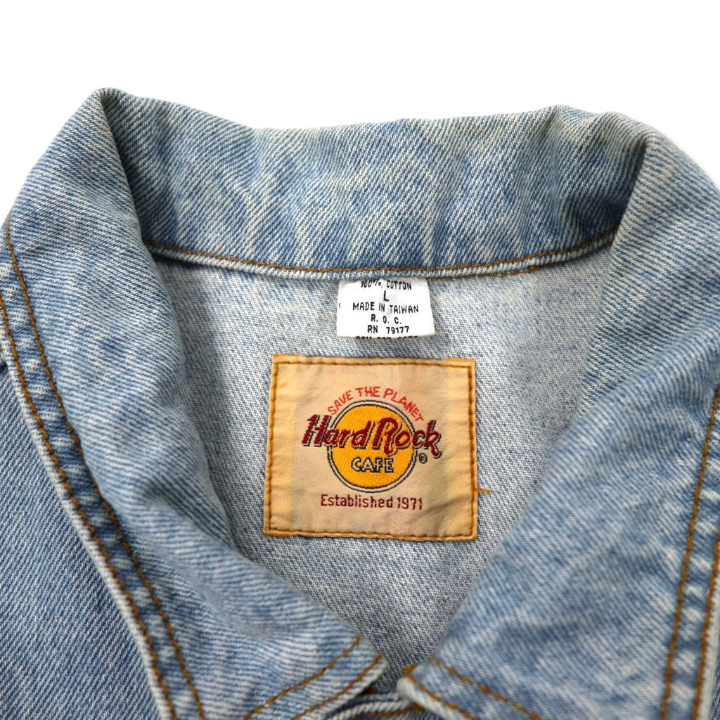 Hard Rock Cafe 90s Denim Jacket, G-Jean, L, Blue, Ice Wash, Cotton, Back Logo Embroidery