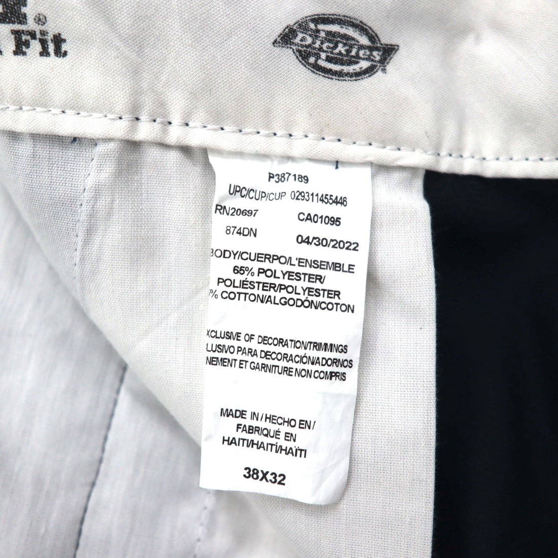 Dickies Original Fit Work Chino Pants, XL, Navy, Polyester, 874DN