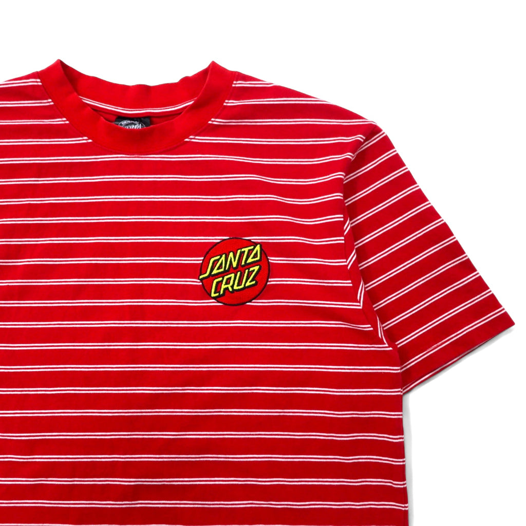 SANTA CRUZ Border T-shirt L Red Cotton Stretch One Point Logo Embroidery
