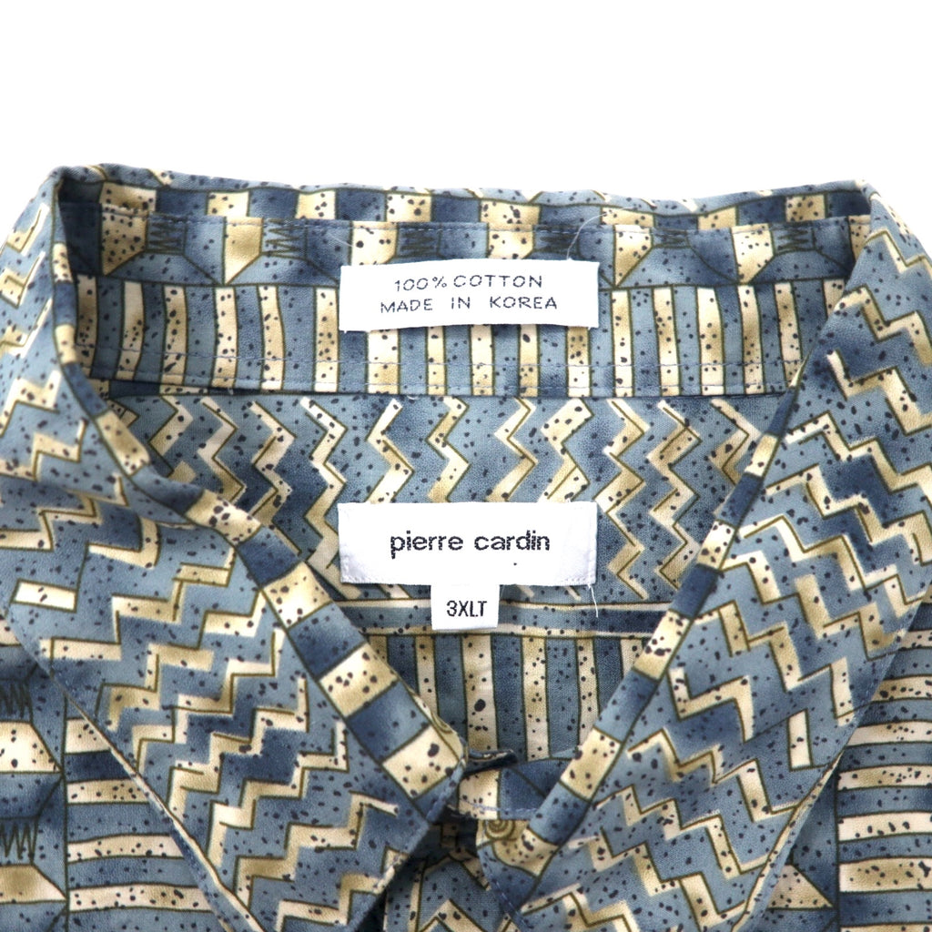Pierre Cardin 90s Retro All-Over Print Short Sleeve Shirt Aloha Shirt 3XLT Grey Cotton Big Size