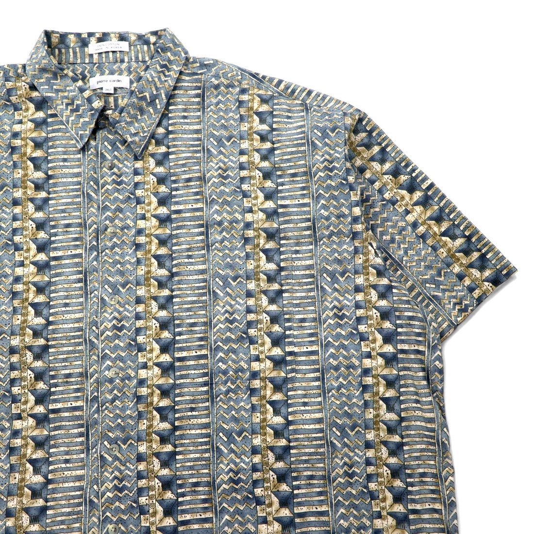 Pierre Cardin 90s Retro All-Over Print Short Sleeve Shirt Aloha Shirt 3XLT Grey Cotton Big Size