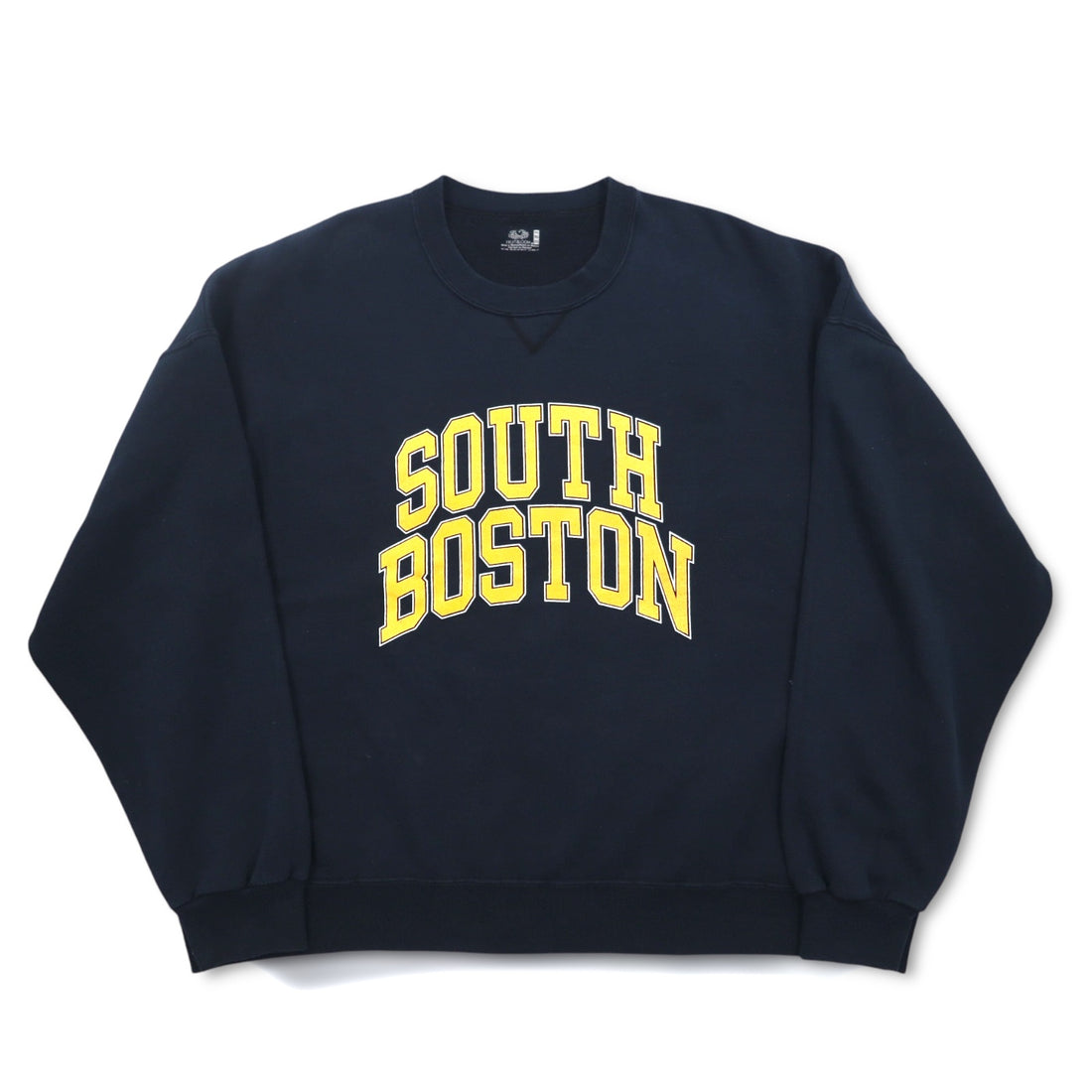 90s FRUIT OF THE LOOM College Print Sweatshirt 3XL Navy SOUTH BOSTON Arch Logo Front V Made in Mexico