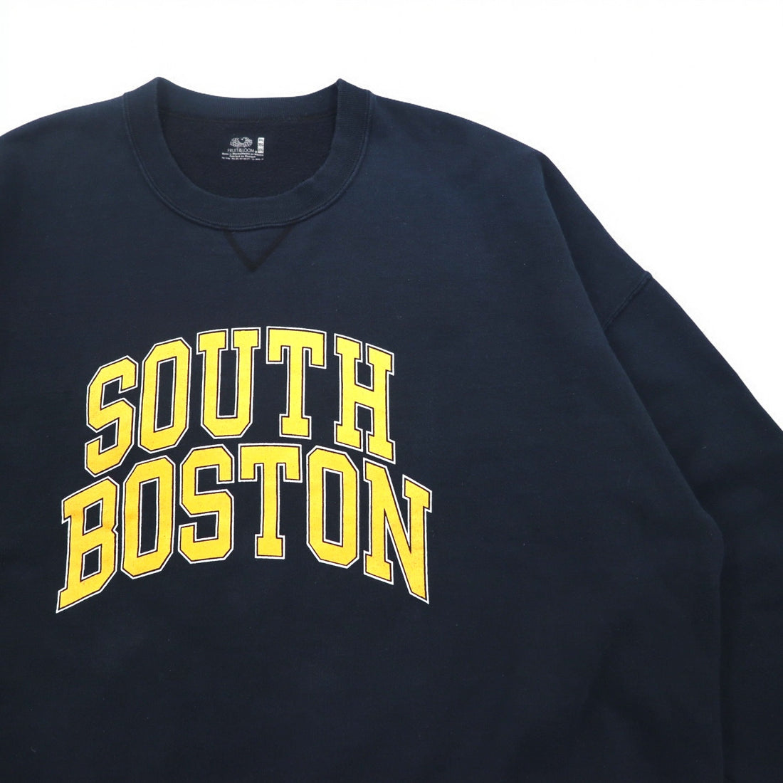 90s FRUIT OF THE LOOM College Print Sweatshirt 3XL Navy SOUTH BOSTON Arch Logo Front V Made in Mexico