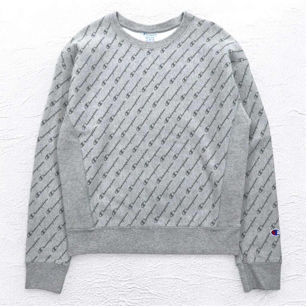 Champion リバースウィーブ REVERSE WEAVE 総柄 スウェット XL グレー 青単タグ 復刻 ホンジュラス製