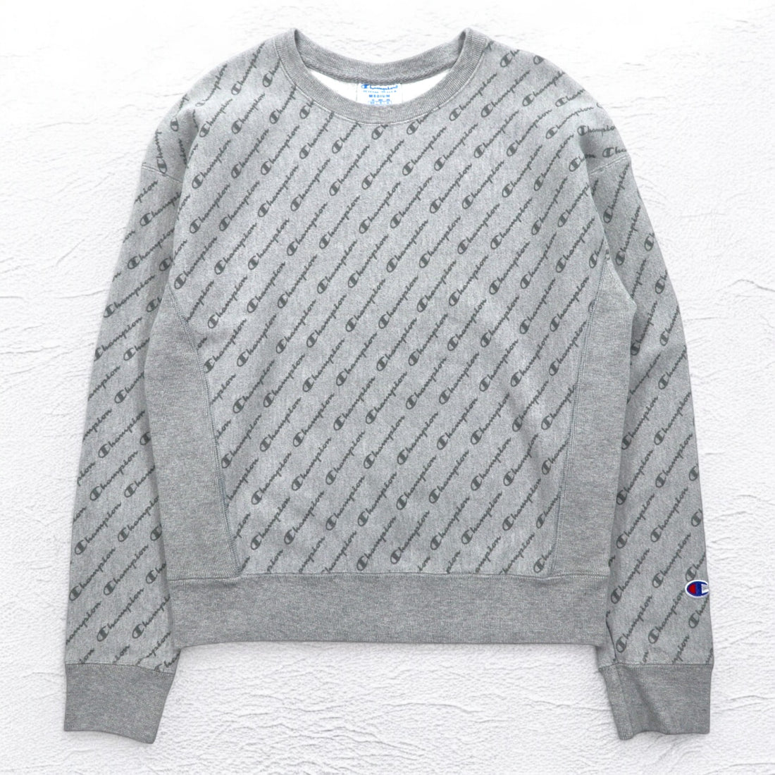 Champion リバースウィーブ REVERSE WEAVE 総柄 スウェット XL グレー 青単タグ 復刻 ホンジュラス製