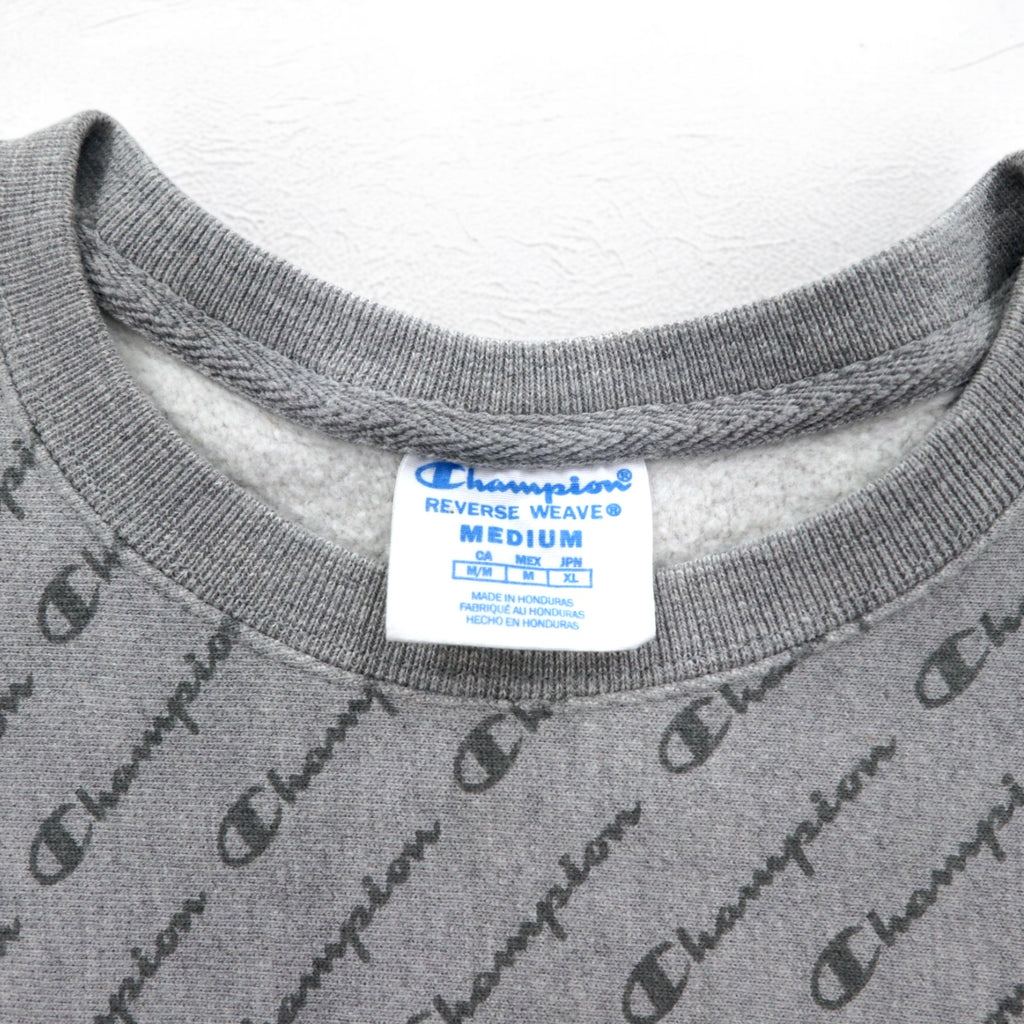 Champion リバースウィーブ REVERSE WEAVE 総柄 スウェット XL グレー 青単タグ 復刻 ホンジュラス製