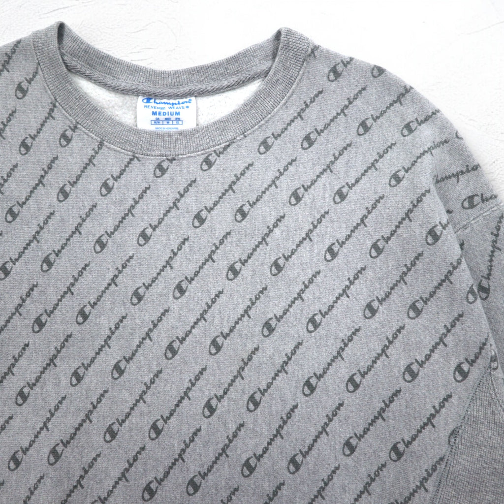 Champion リバースウィーブ REVERSE WEAVE 総柄 スウェット XL グレー 青単タグ 復刻 ホンジュラス製