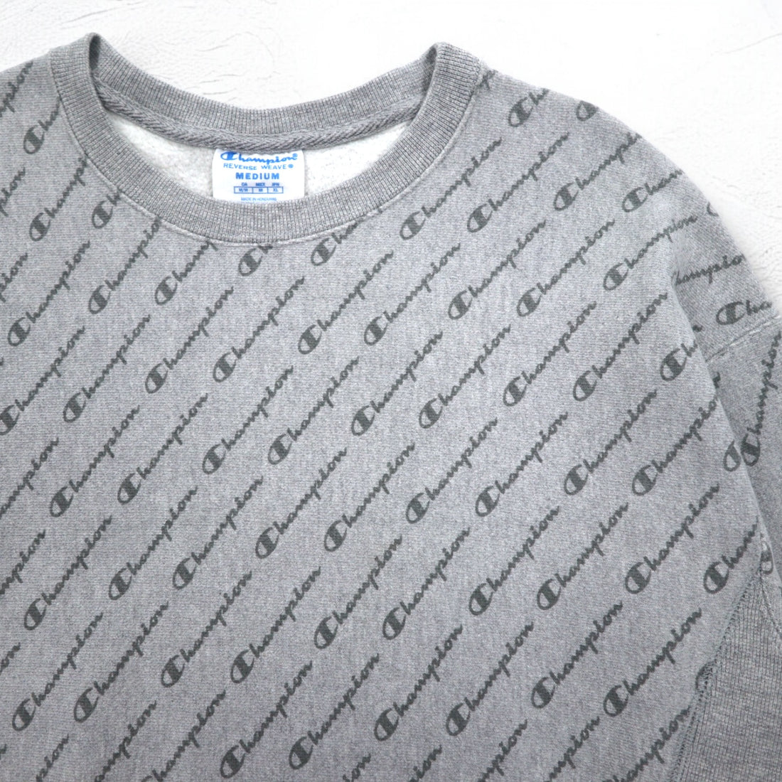 Champion リバースウィーブ REVERSE WEAVE 総柄 スウェット XL グレー 青単タグ 復刻 ホンジュラス製