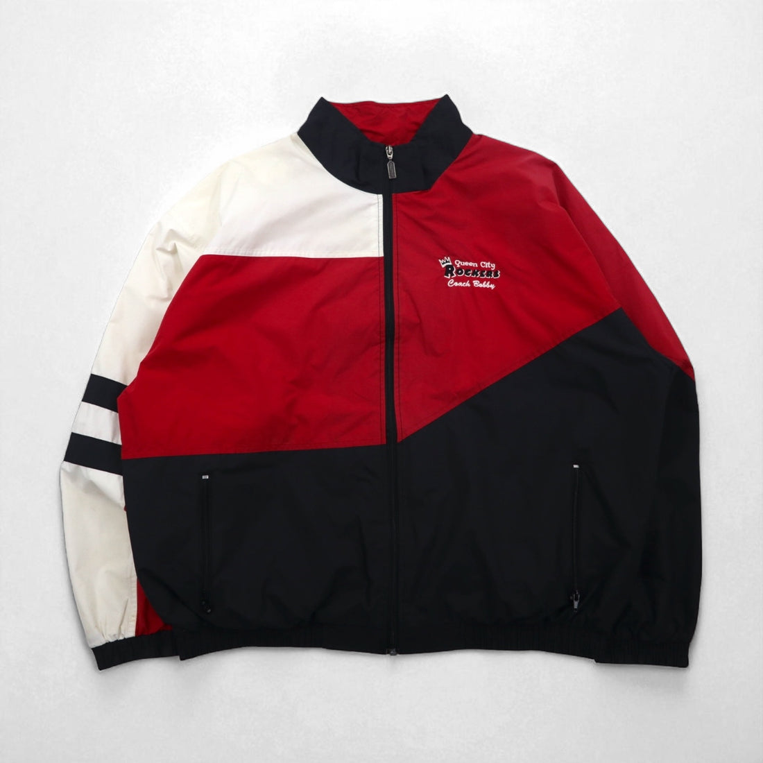 90s Vintage Windbreaker Holloway 90s Nylon Jersey Jacket, Size XL, Crazy Pattern, Color Block, Queen City Rockers