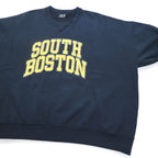 90s FRUIT OF THE LOOM College Print Sweatshirt 3XL Navy SOUTH BOSTON Arch Logo Front V Made in Mexico