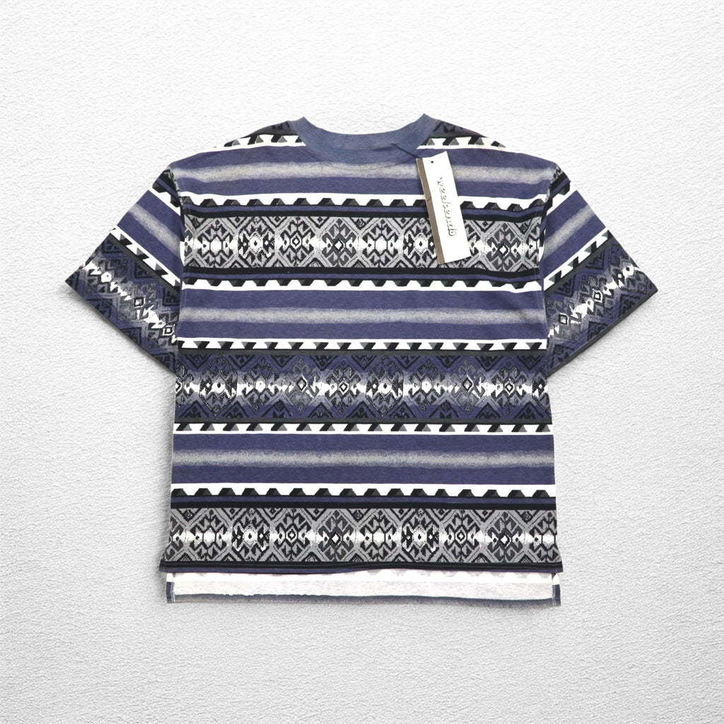 90年代 weekends ネイティブ柄 Tシャツ L グレー 総柄 ボーダー コットン 未使用品