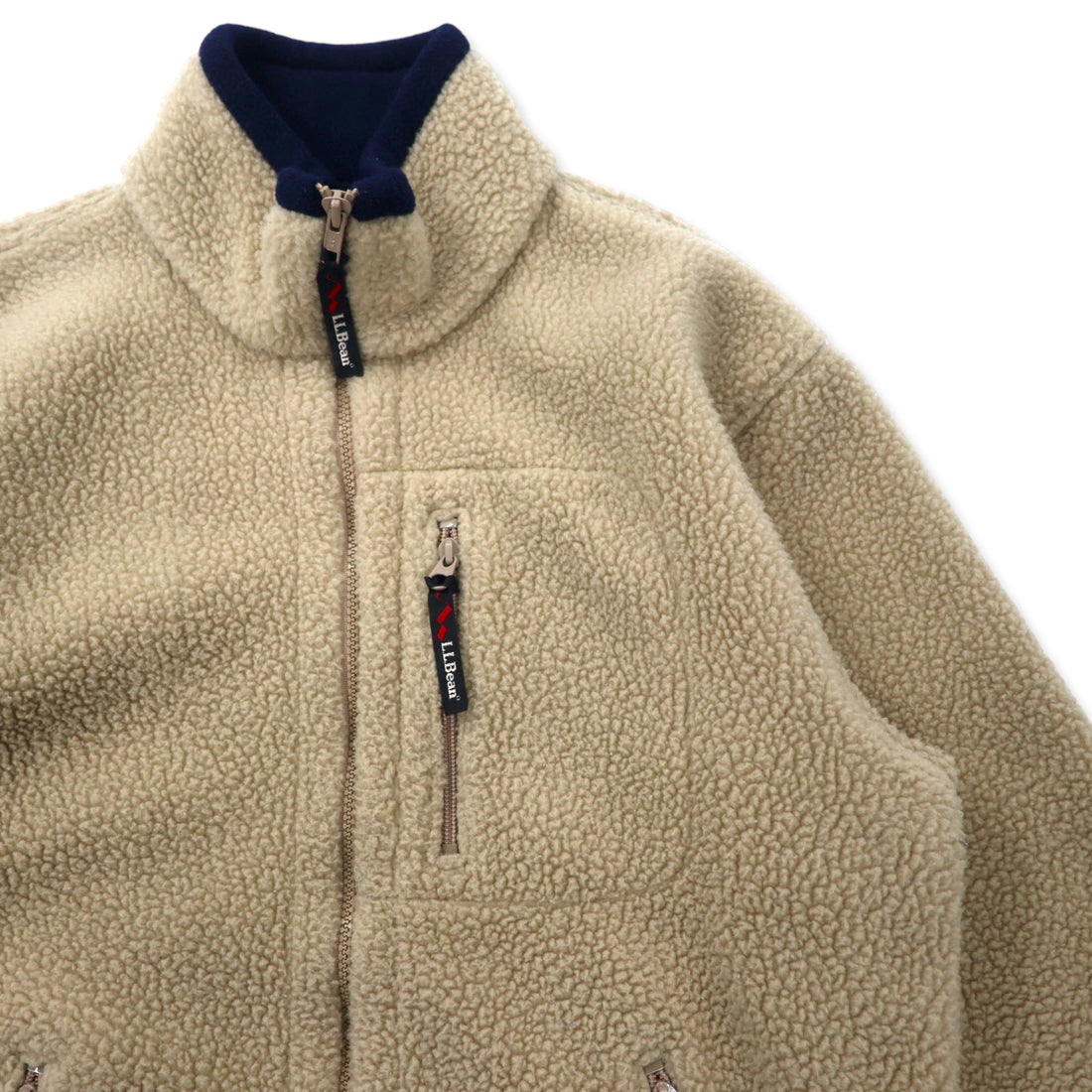 LLBean USA Full Zip Fleece Jacket S Cream Polyester 0D437