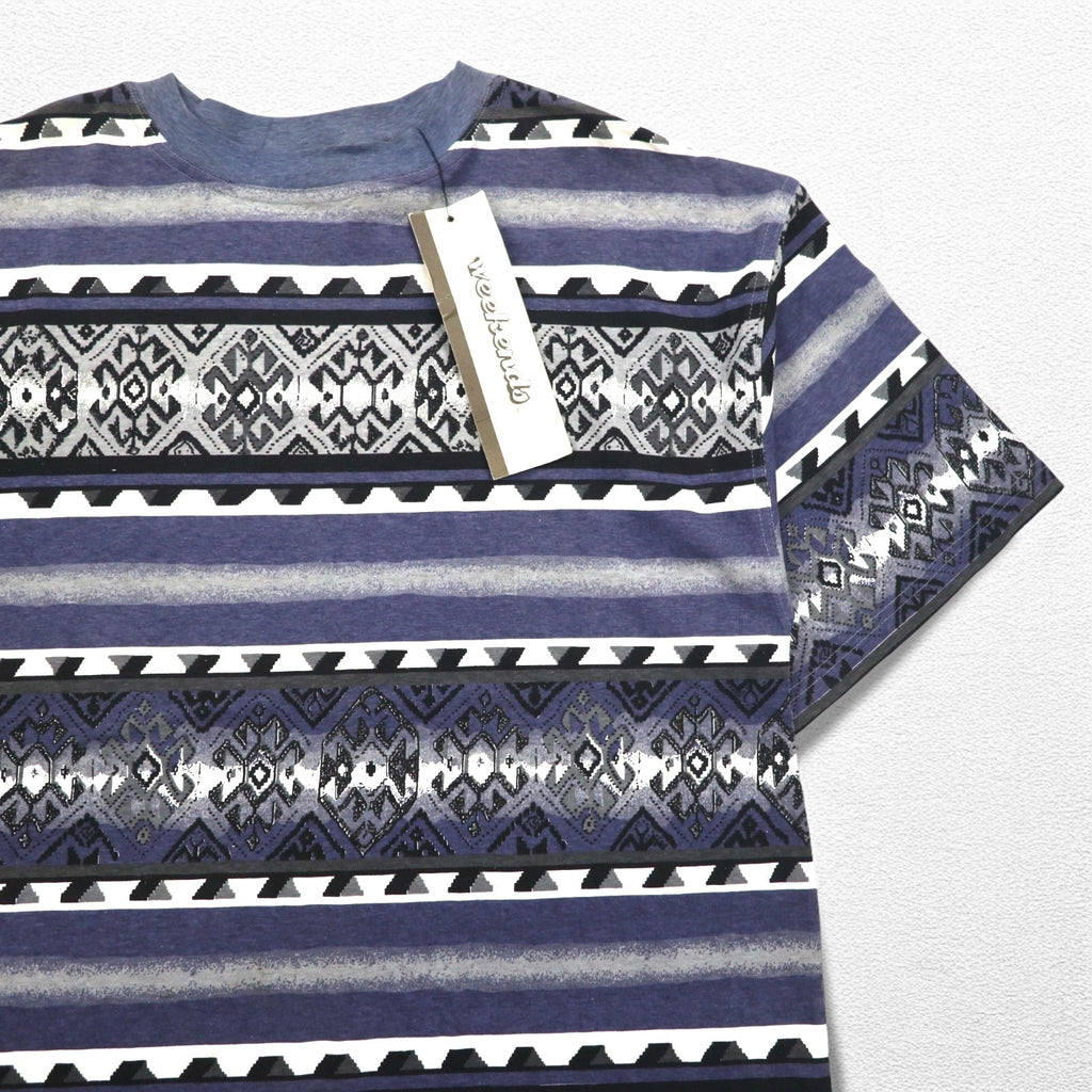 90年代 weekends ネイティブ柄 Tシャツ L グレー 総柄 ボーダー コットン 未使用品