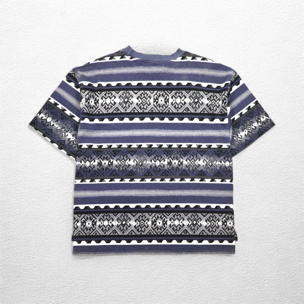 90年代 weekends ネイティブ柄 Tシャツ L グレー 総柄 ボーダー コットン 未使用品