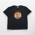 HARLEY DAVIDSON USA MADE DELTA BODY FIRE PATTERN T-SHIRT 2XL BLACK LOGO PRINT PRO WEIGHT