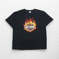 HARLEY DAVIDSON USA MADE DELTA BODY FIRE PATTERN T-SHIRT 2XL BLACK LOGO PRINT PRO WEIGHT