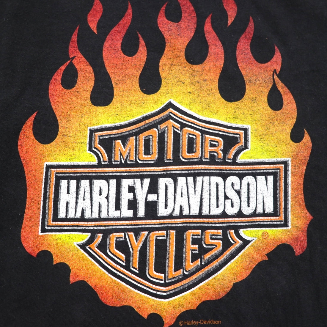 HARLEY DAVIDSON USA MADE DELTA BODY FIRE PATTERN T-SHIRT 2XL BLACK LOGO PRINT PRO WEIGHT