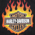 HARLEY DAVIDSON USA MADE DELTA BODY FIRE PATTERN T-SHIRT 2XL BLACK LOGO PRINT PRO WEIGHT
