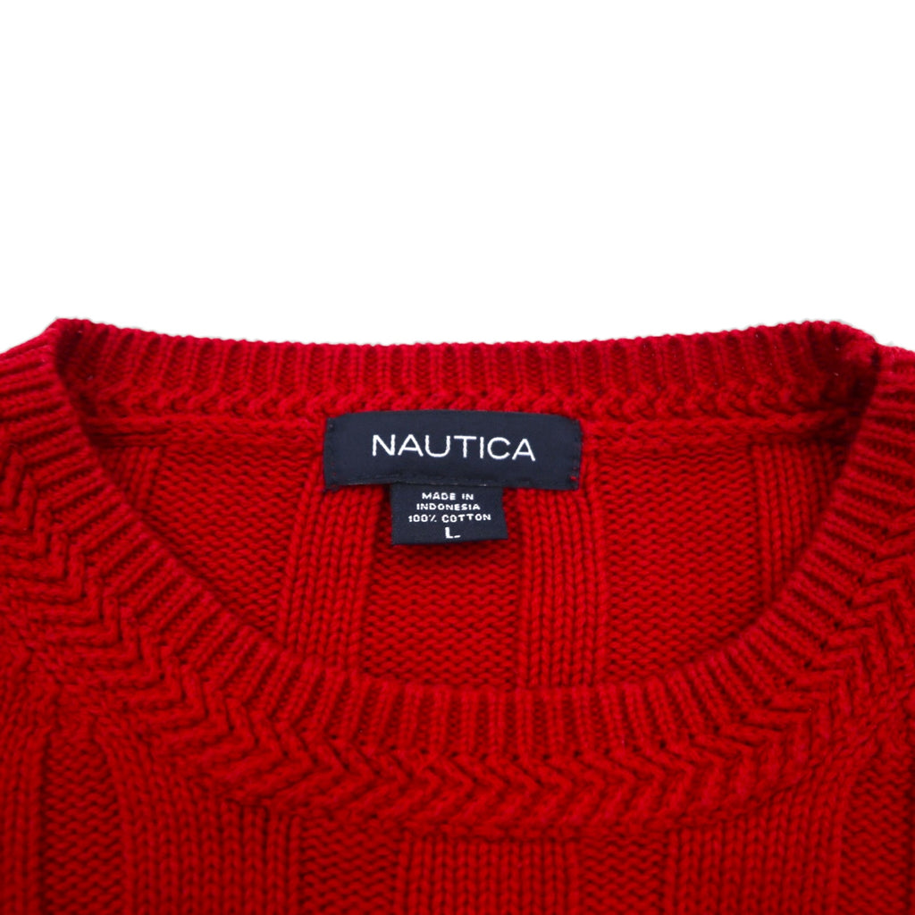 NAUTICA 90s Cable Knit Cotton Knit Sweater, Size L, Red, Low Gauge