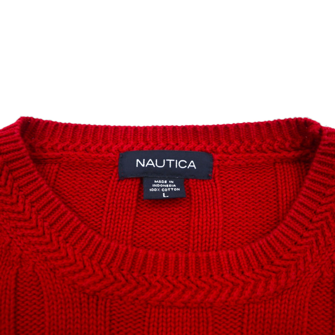 NAUTICA 90s Cable Knit Cotton Knit Sweater, Size L, Red, Low Gauge