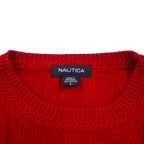 NAUTICA 90s Cable Knit Cotton Knit Sweater, Size L, Red, Low Gauge