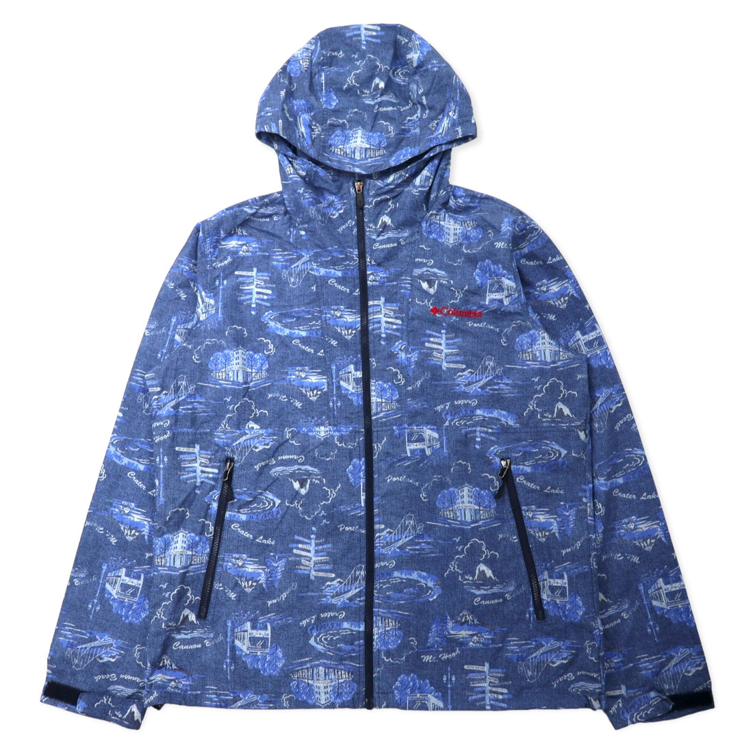 日本然リトテ-古着オンライン-Columbia ヘイゼンパターンドジャケット XL ブルー 総柄 ナイロン 撥水 パッカブル HAZEN PATTERNED JACKET PM3728-COLUMBIA Haisen Pattern Jacket XL Blue Patterned Nylon Water -repellent Packable Hazen Patterned Jacket PM3728