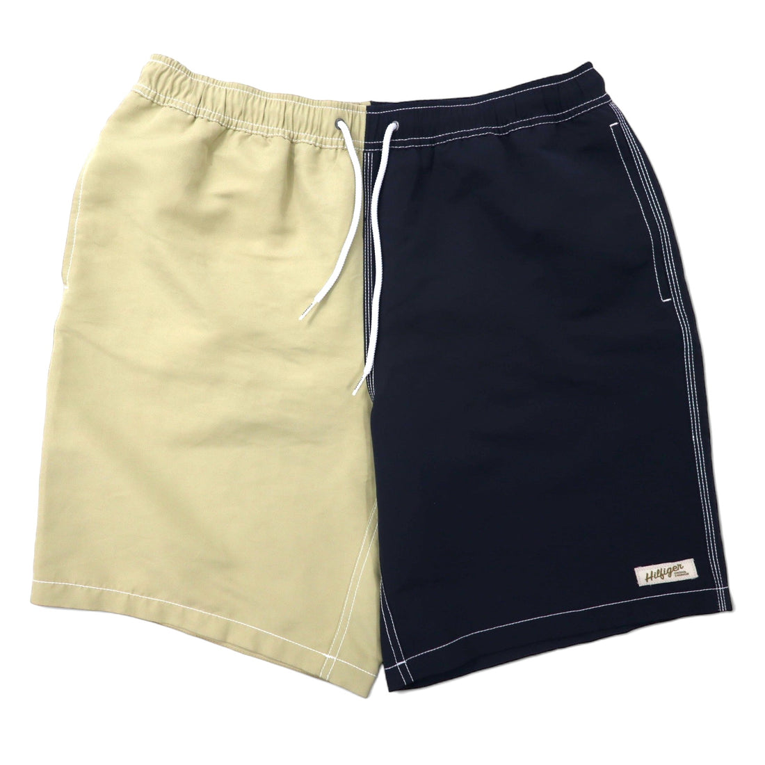 日本然リトテ-古着オンライン-TOMMY HILFIGER バイカラー イージー ショートパンツ スイムショーツ M ベージュ ネイビー ポリエステル 水陸両用-TOMMY HILFIGER By collar Easy Short Pants Swim Shorts M Beige Navy Polyester Amphibious
