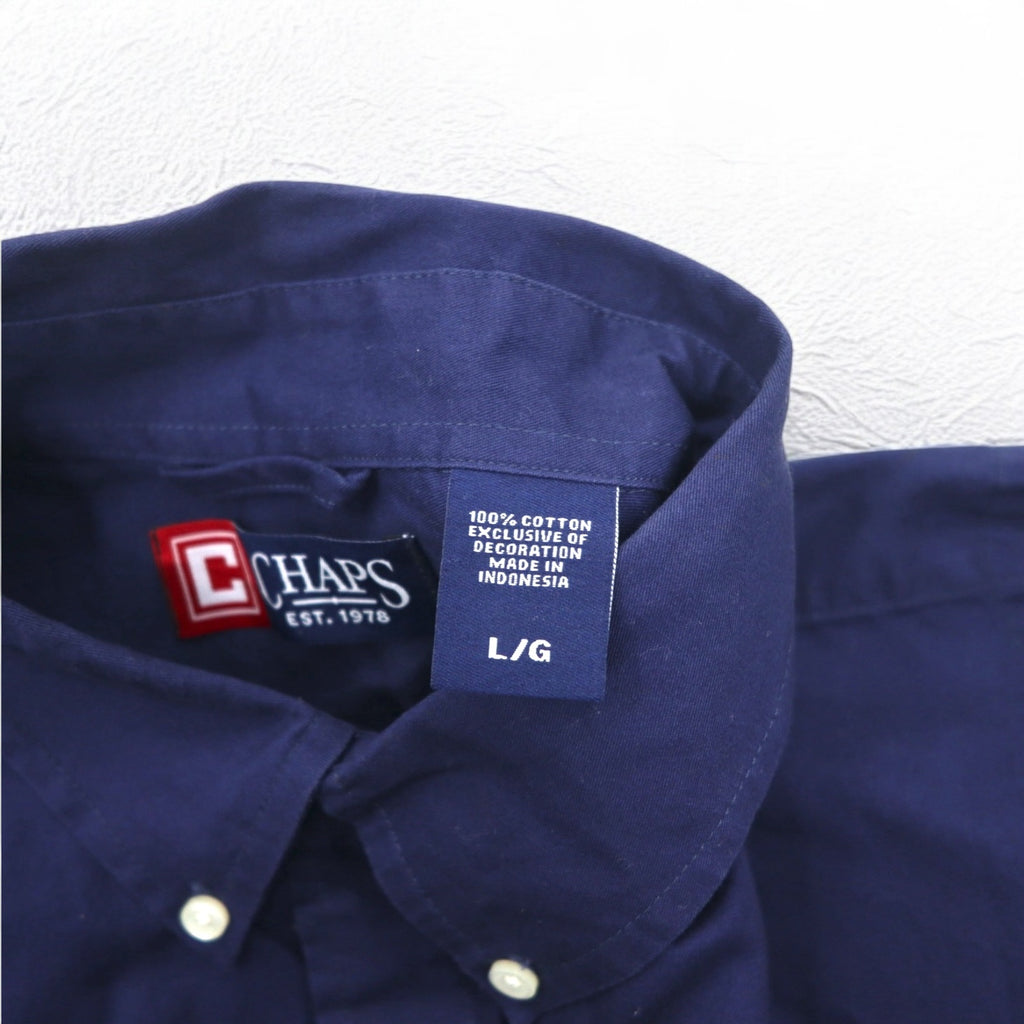 CHAPS Button-down Shirt L Navy elbow patch chest pocket one-point logo embroidery