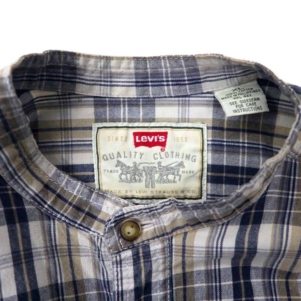 Levi's 90s Band Collar Shirt, XL, Beige, Navy, Check, Cotton