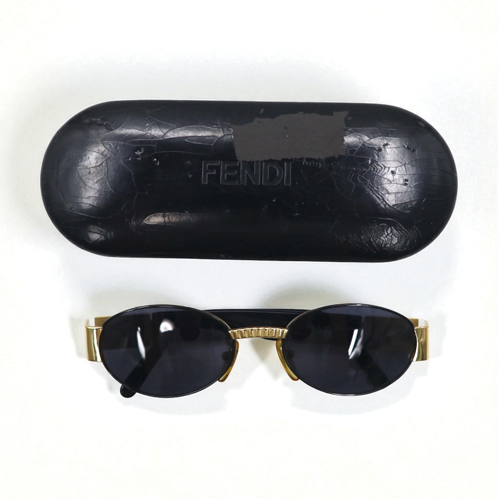 FENDI Oval Sunglasses, Black Metal, SL7066 201N, FF Logo, Made in Italy