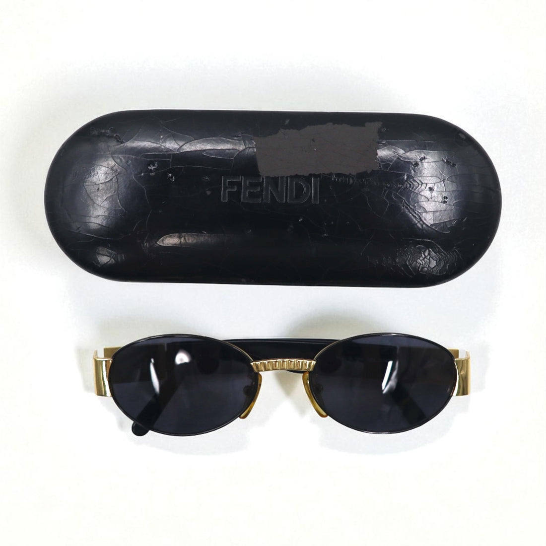 FENDI Oval Sunglasses, Black Metal, SL7066 201N, FF Logo, Made in Italy