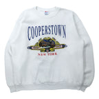 日本然リトテ-古着オンライン-Hanes USA製 90年代 ACTIVEWEAR プリント スウェット XL ホワイト コットン 裏起毛 COOPERSTOWN-Hanes USA Made 90's ACTIVEWEAR Print Sweatshirt XL White Cotton brushed lining COOPERSTOWN