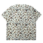 90s Puritan No-collar Short-sleeve Shirt L Beige Cotton All-over Fish Camo Pattern